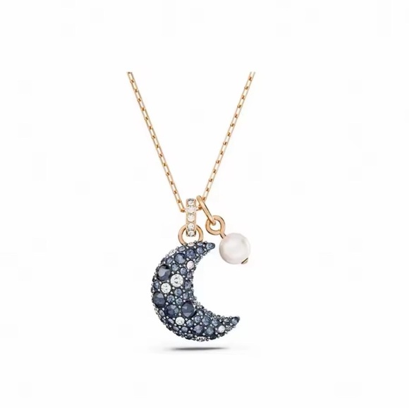 18K Gold Blue Moon Pave Crystal Celestial Bohemian No Fade Pendant Necklace - Picture 6 of 7